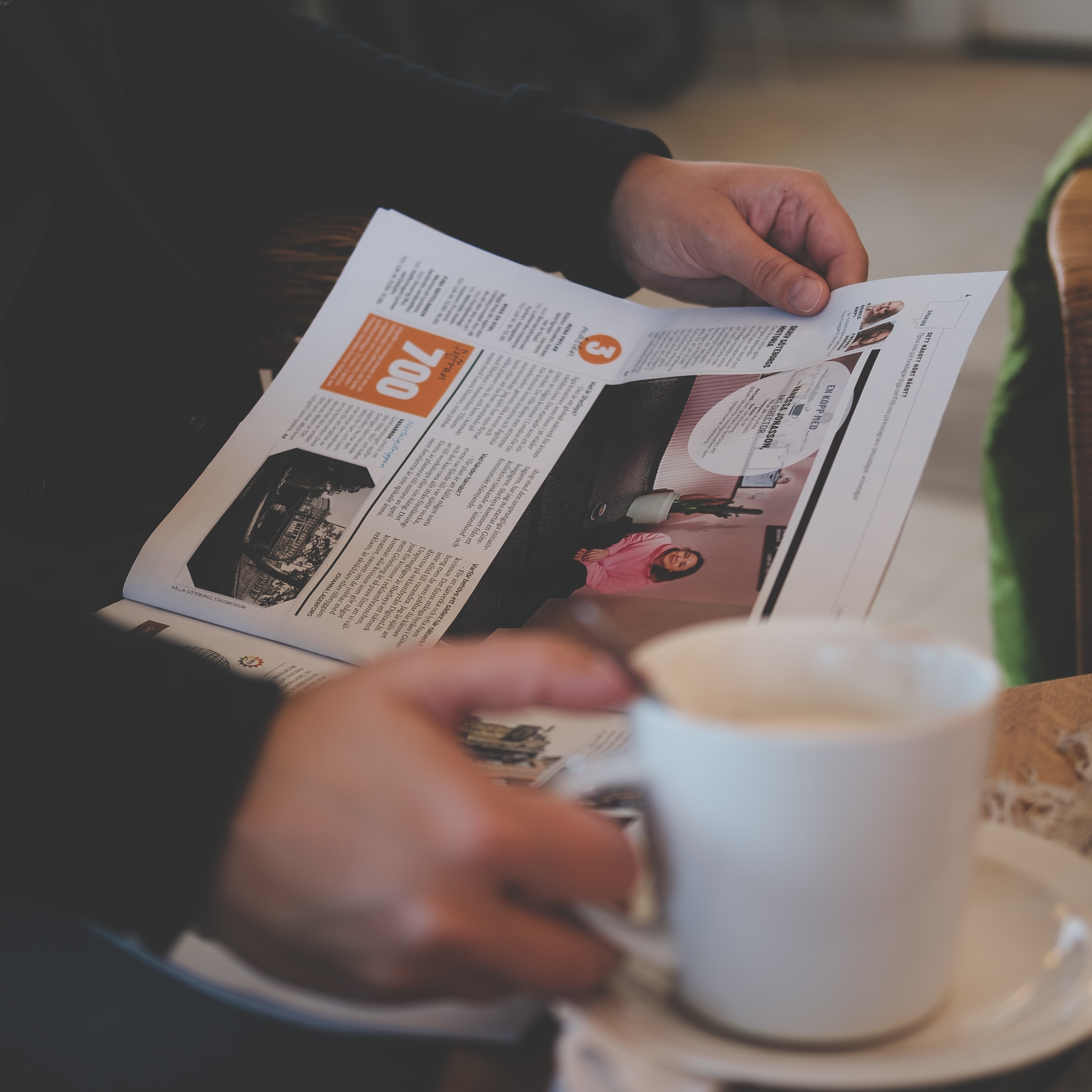 Reading a newspaper